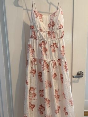 Band of the Free White & Rust Floral Midi Dress Tiered Boho Size S - NEW